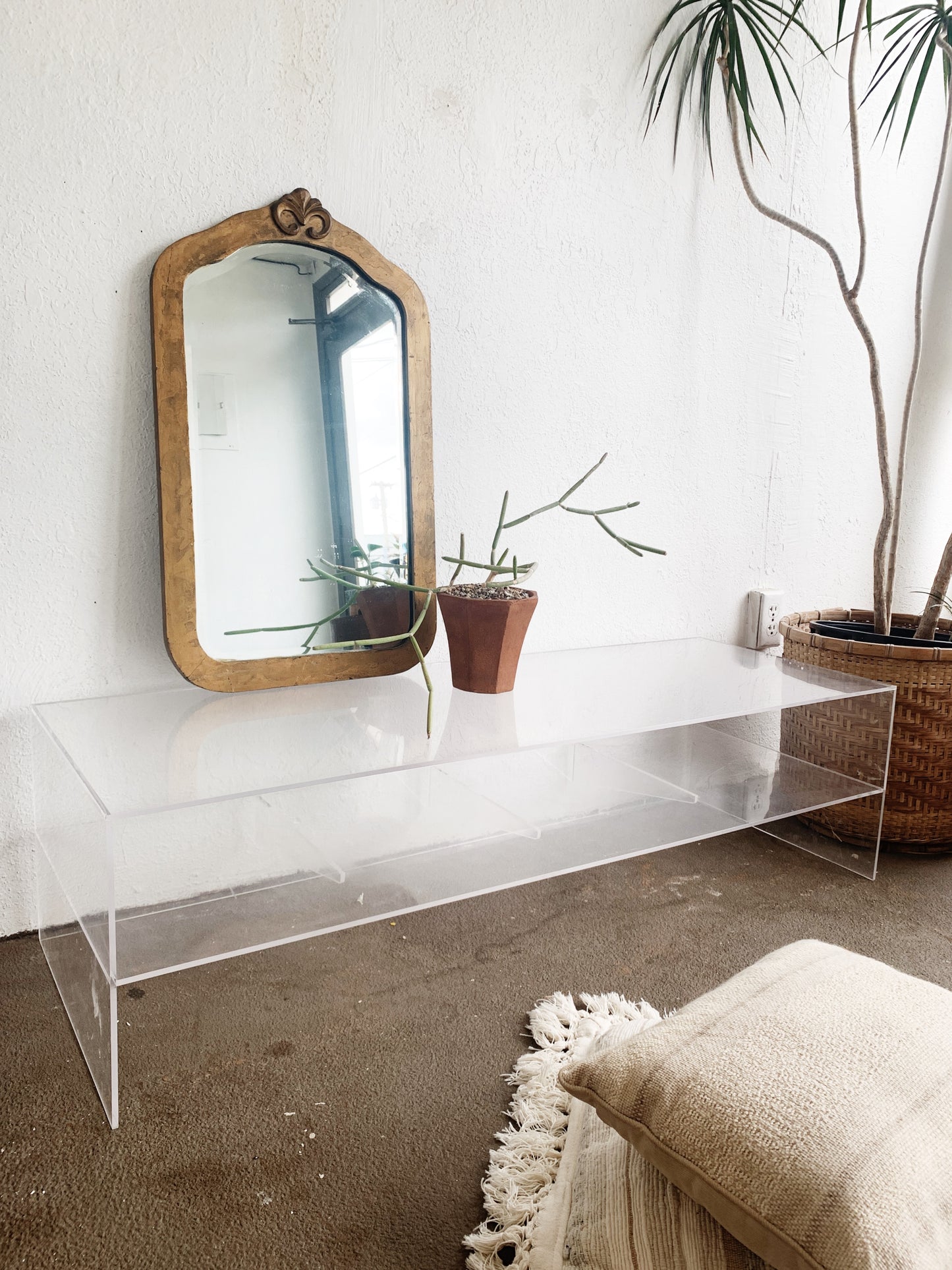 Vintage Lucite / Clear Acrylic Low Console Shelf