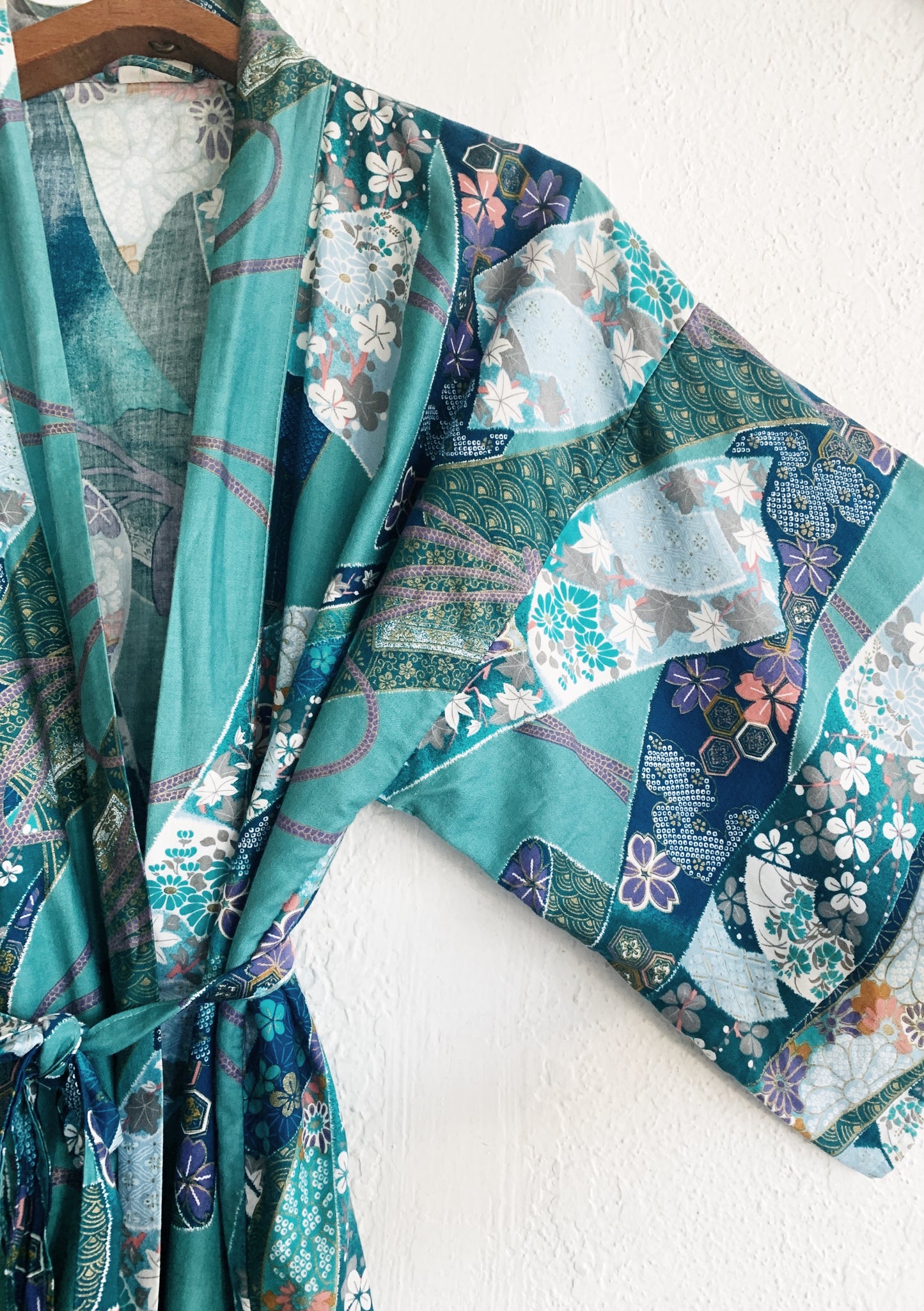Turquoise Floral Cotton Robe / Kimono