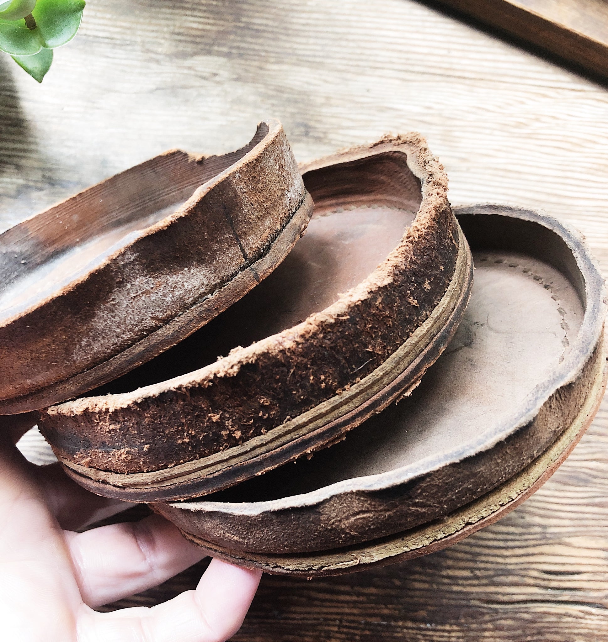 Set of Three Handmade Leather Bowls