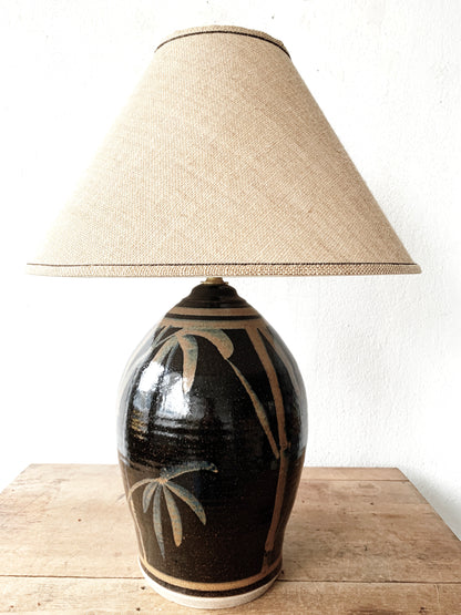 Large Vintage Pottery Lamp with Shade