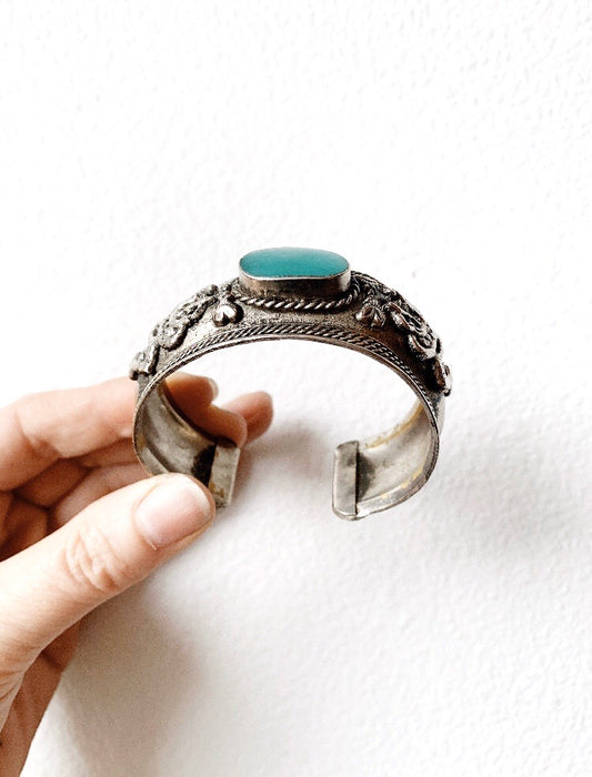 Vintage Silver and Aquamarine Cuff