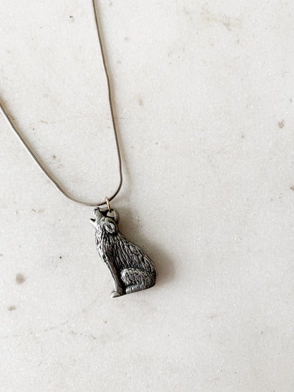 RESERVED Vintage Sterling Wolf Pendant with Chain