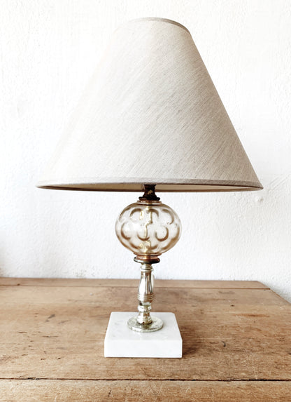 Vintage Glass and Marble Lamp with Shade