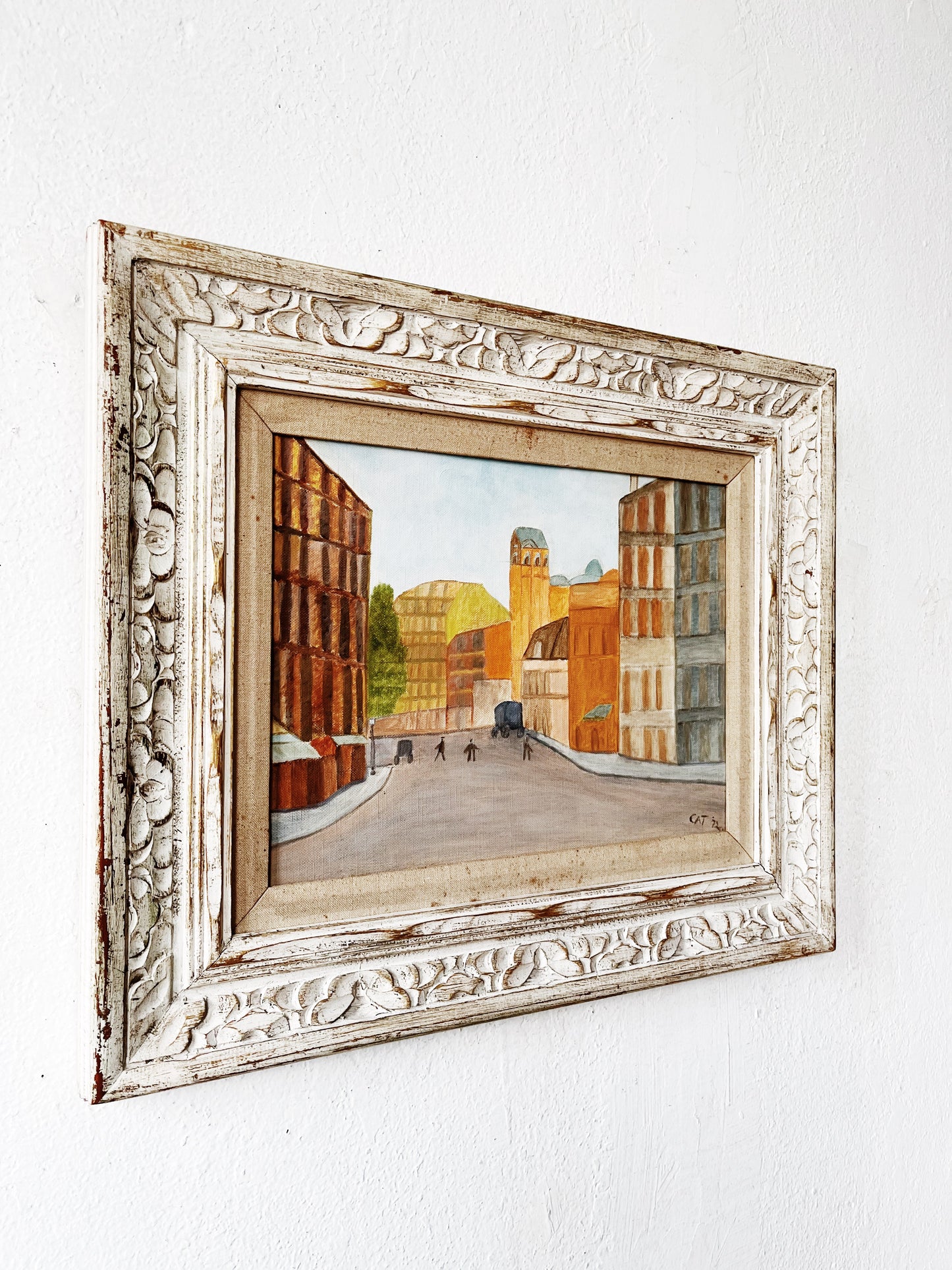 Vintage Original Cityscape Painting