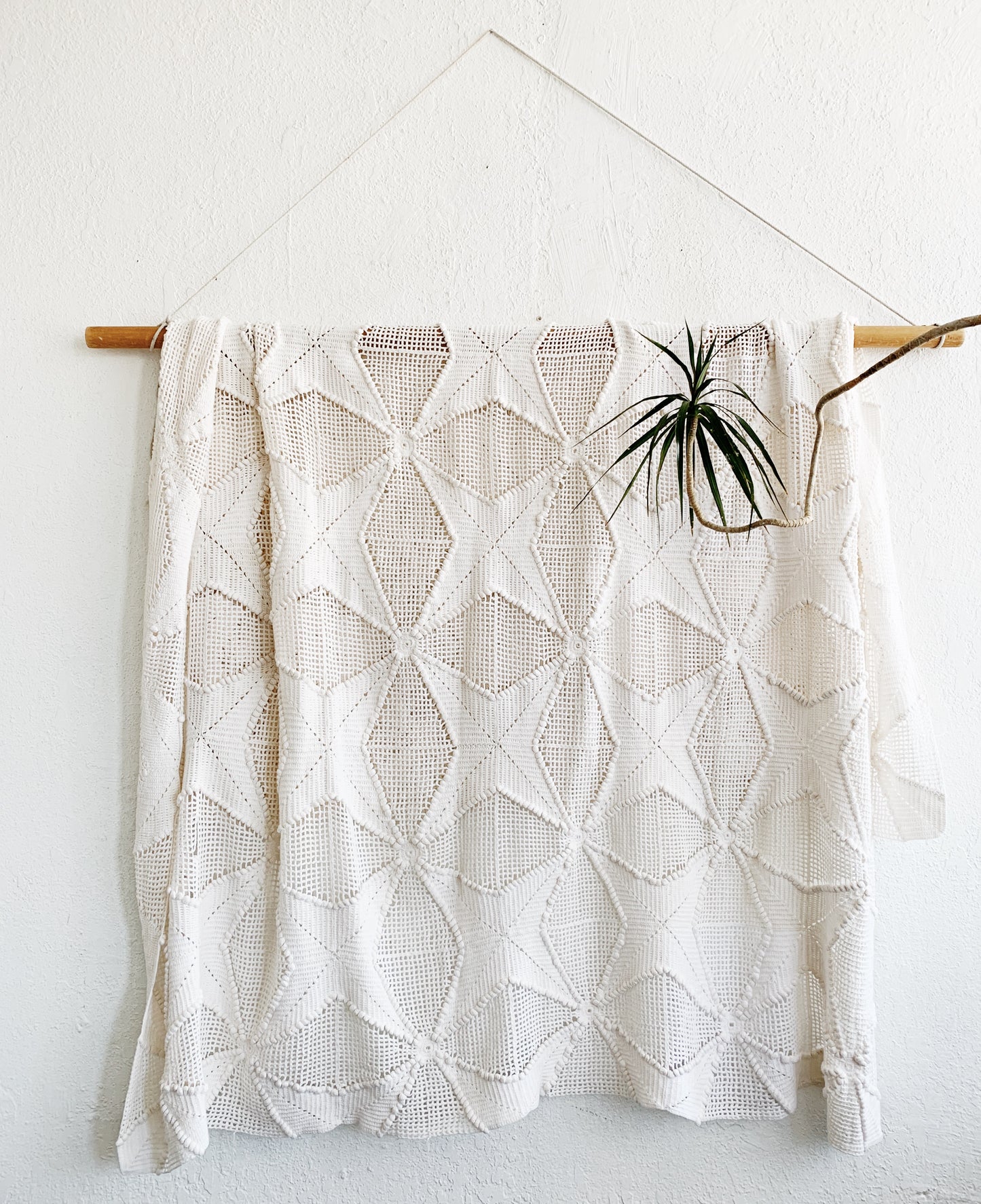 Vintage Star Pattern Twin Cotton Crochet Coverlet
