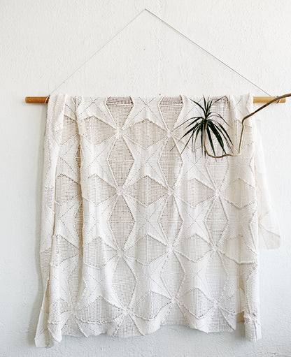 Vintage Star Pattern Twin Cotton Crochet Coverlet