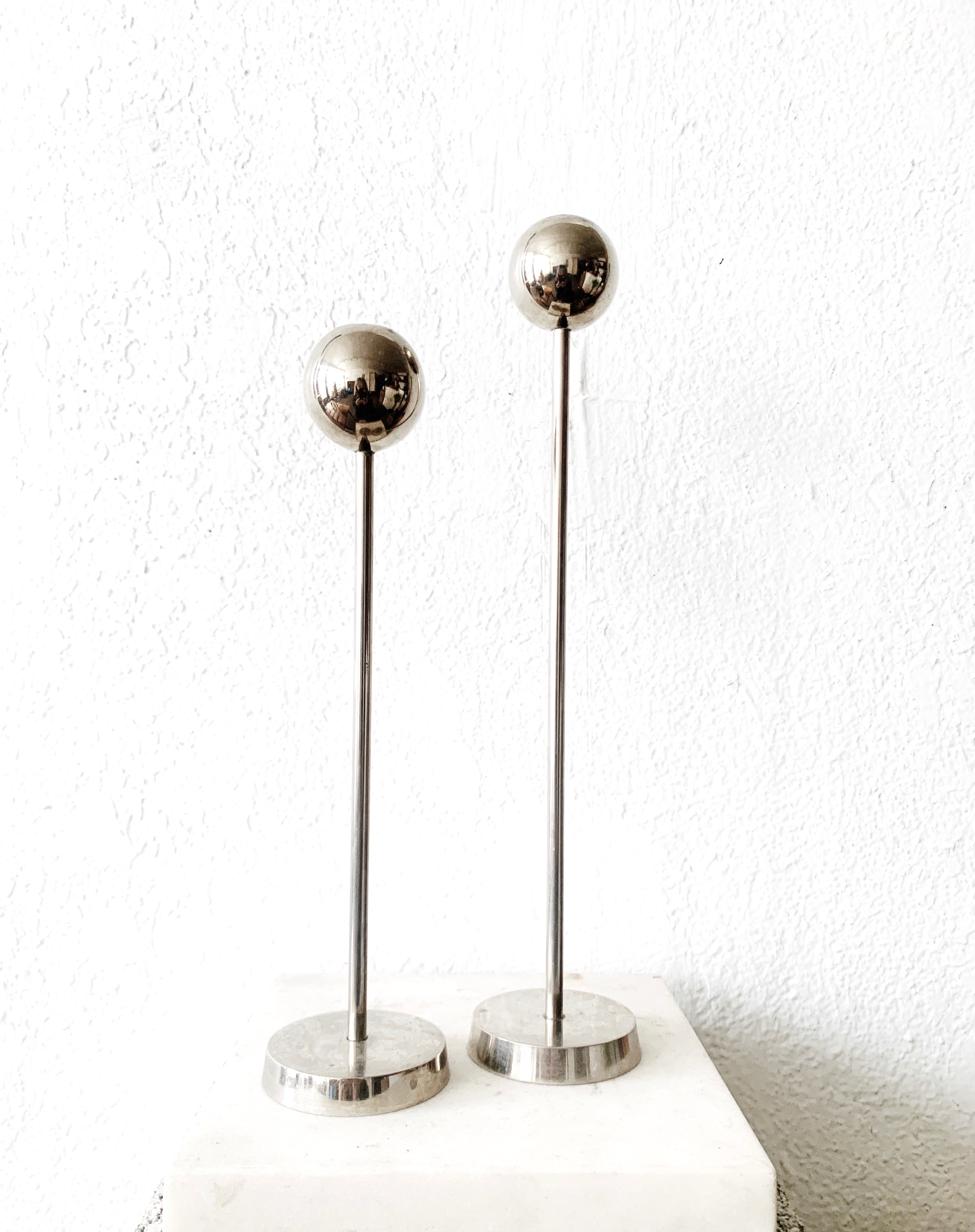 Mid Century Chrome Candle Holder Pair - Thumbnail 2