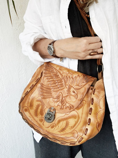 Vintage Tool Leather Eagle with Roses Purse
