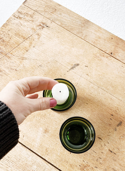 Vintage Danish Emerald Glass Candleholders