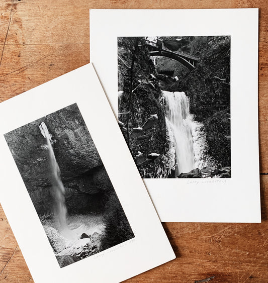 Vintage Black and White Waterfall Photograph