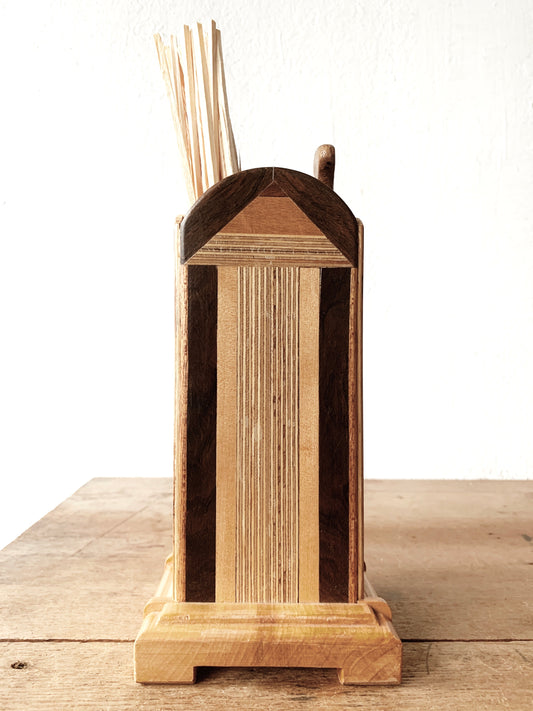 Vintage Wood Inlay Fireplace Matchstick Holder