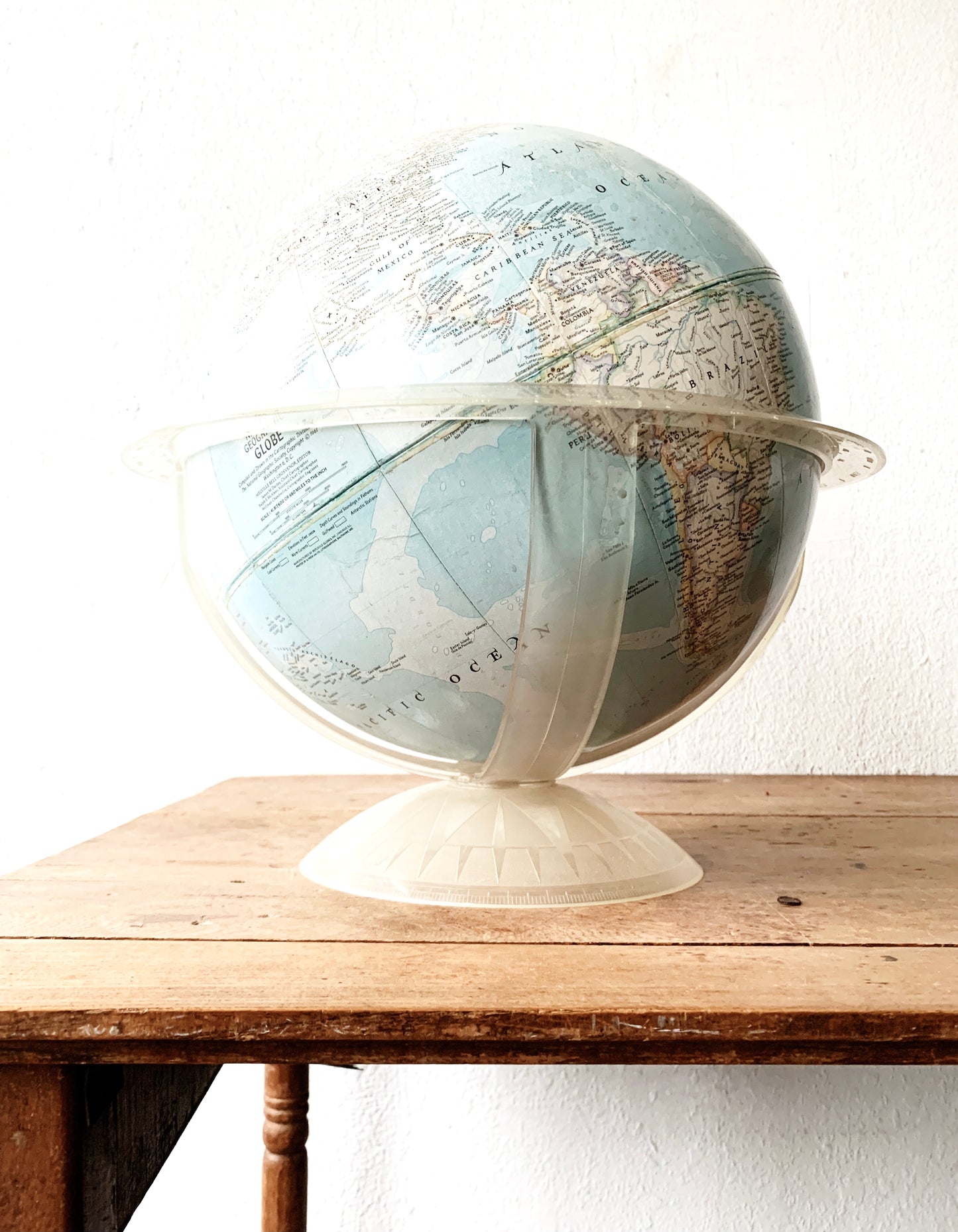 National Geographic Globe in Spinning Lucite Base c1961