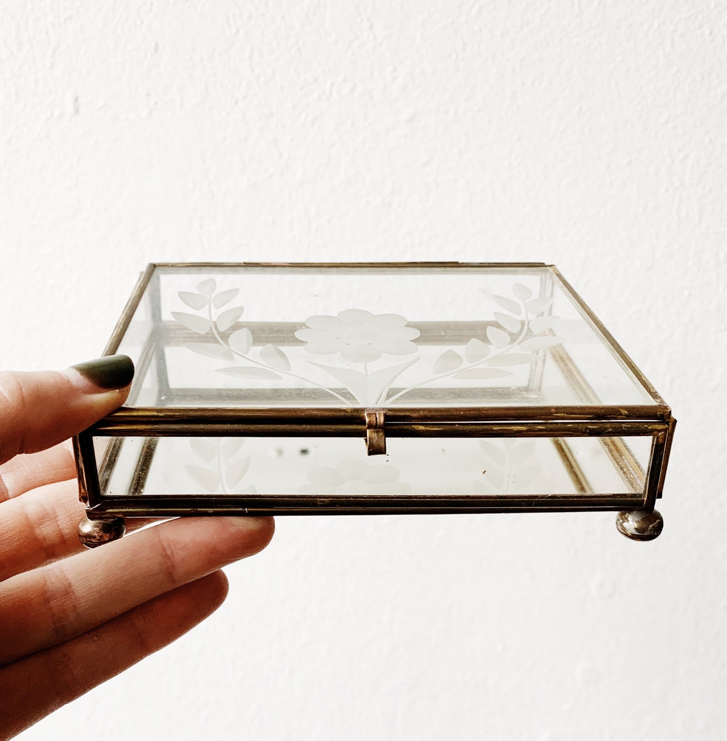Mirrored Vintage Etched Glass & Brass Box