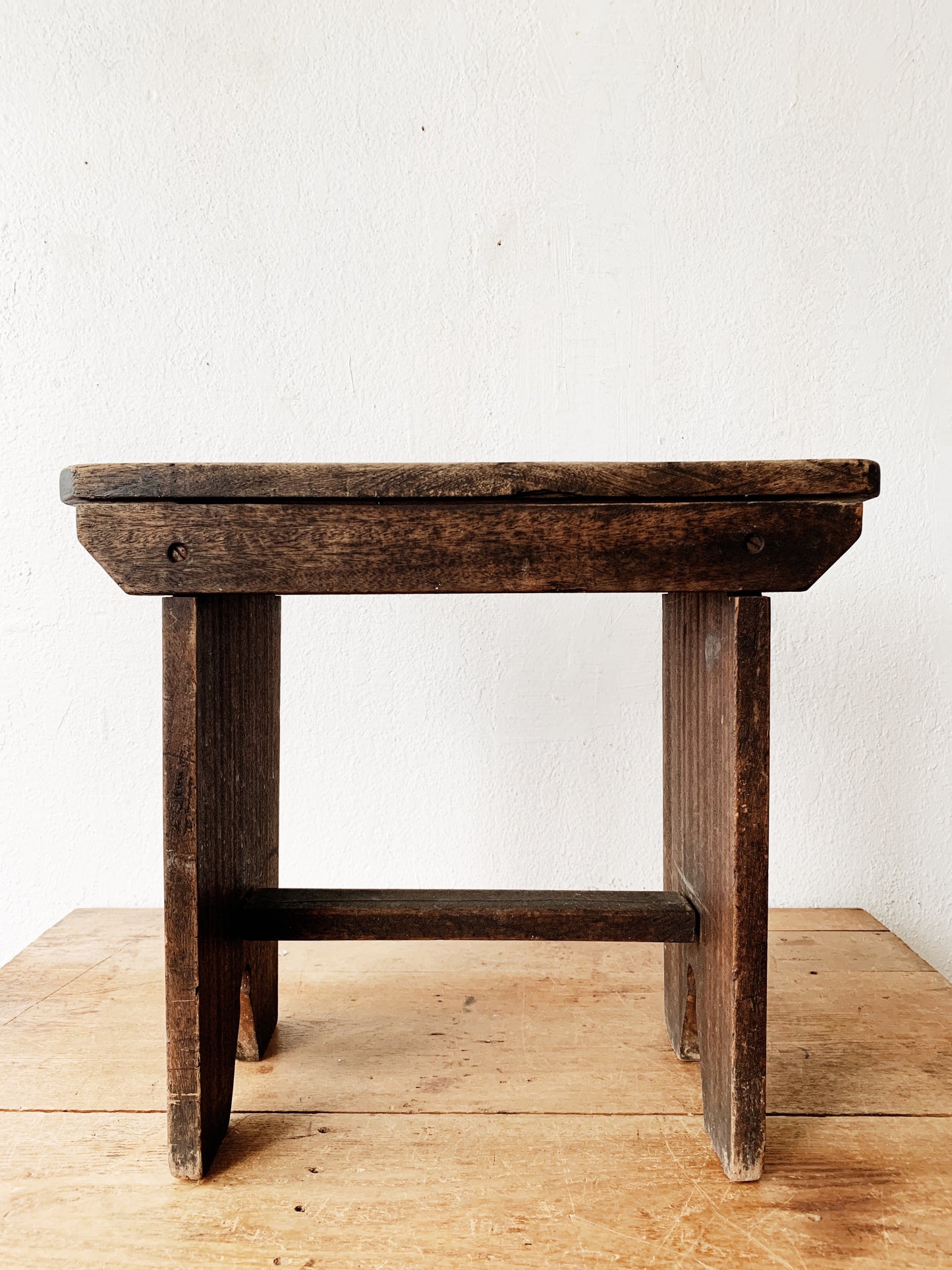 Antique Rustic Wood Stool / Side Table