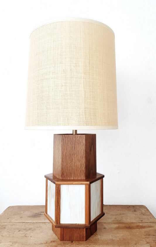 Vintage Hand Crafted Wood w Stained Glass Lamp