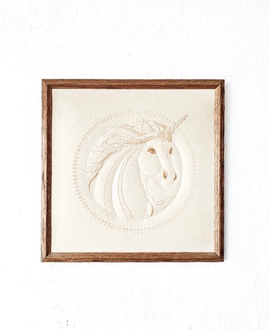 Vintage Framed Unicorn Fabric Art
