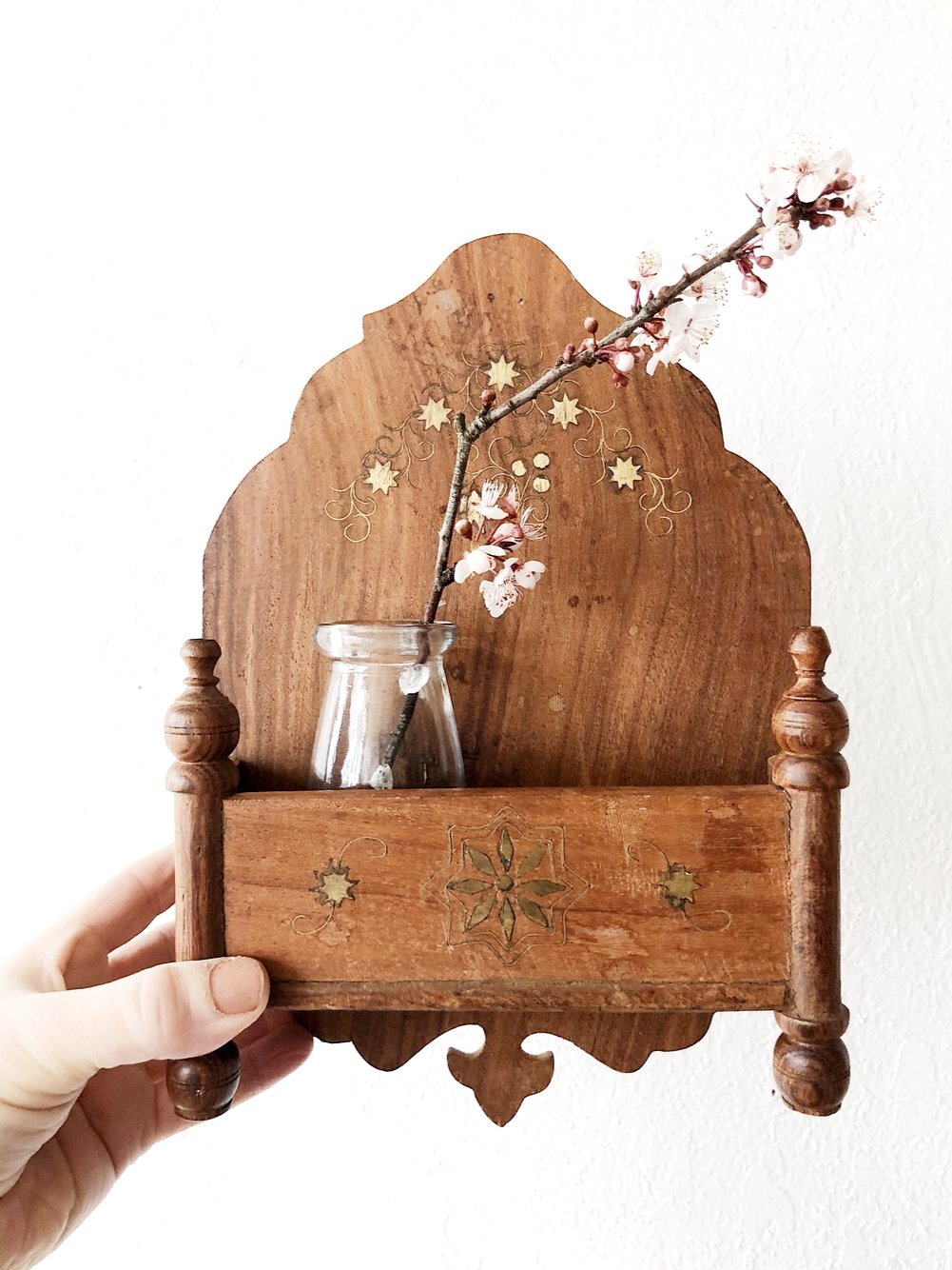 Vintage Brass Inlay Wall Pocket