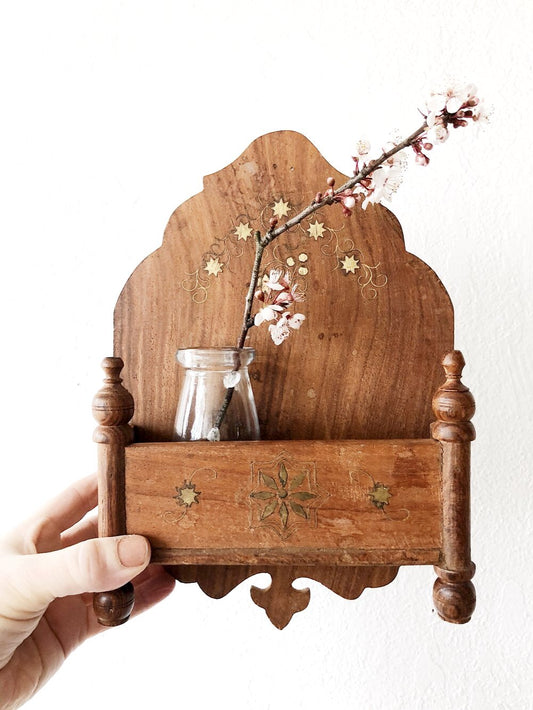 Vintage Brass Inlay Wall Pocket