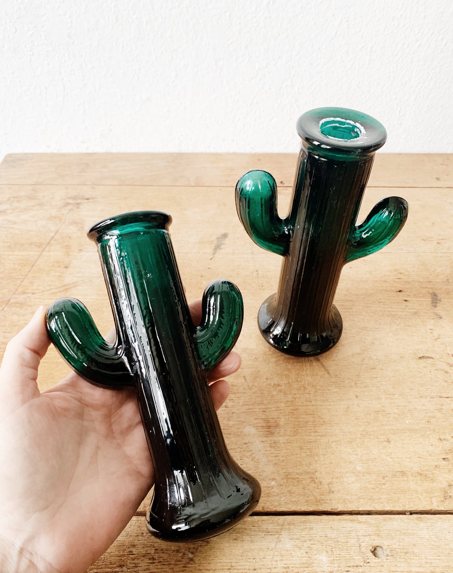 Vintage Glass Cactus Candle Holders