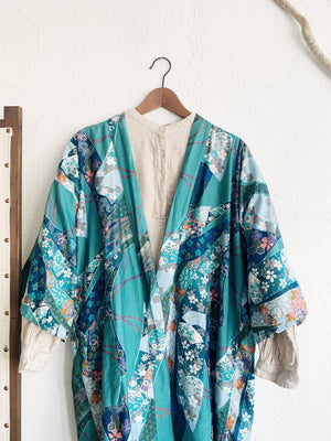 Turquoise Floral Cotton Robe / Kimono