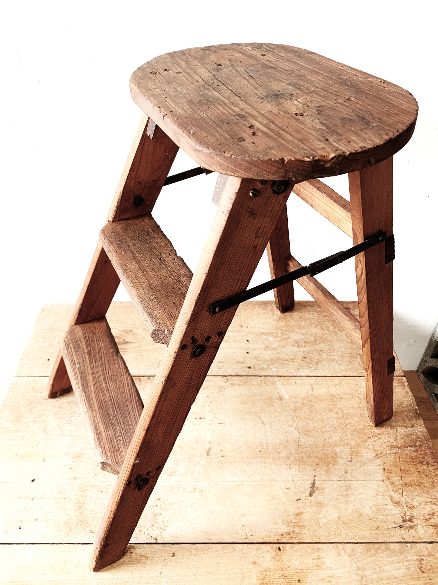 Vintage Rustic Wood Step Ladder
