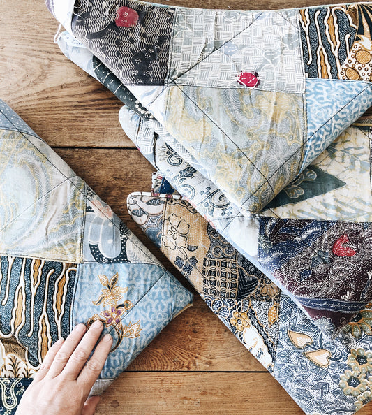 Vintage Batik Quilted Floor Cushion Cover