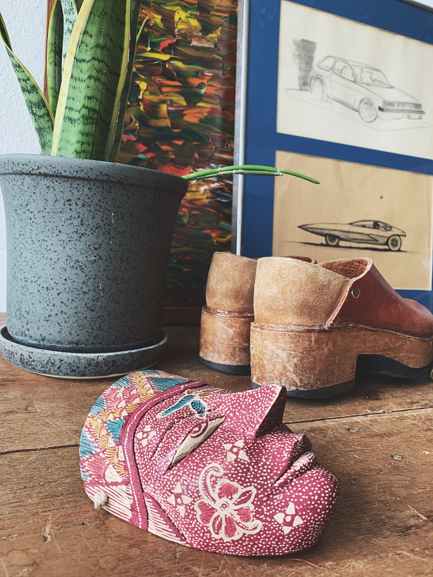 Vintage Hand Painted Carved Wood Mask