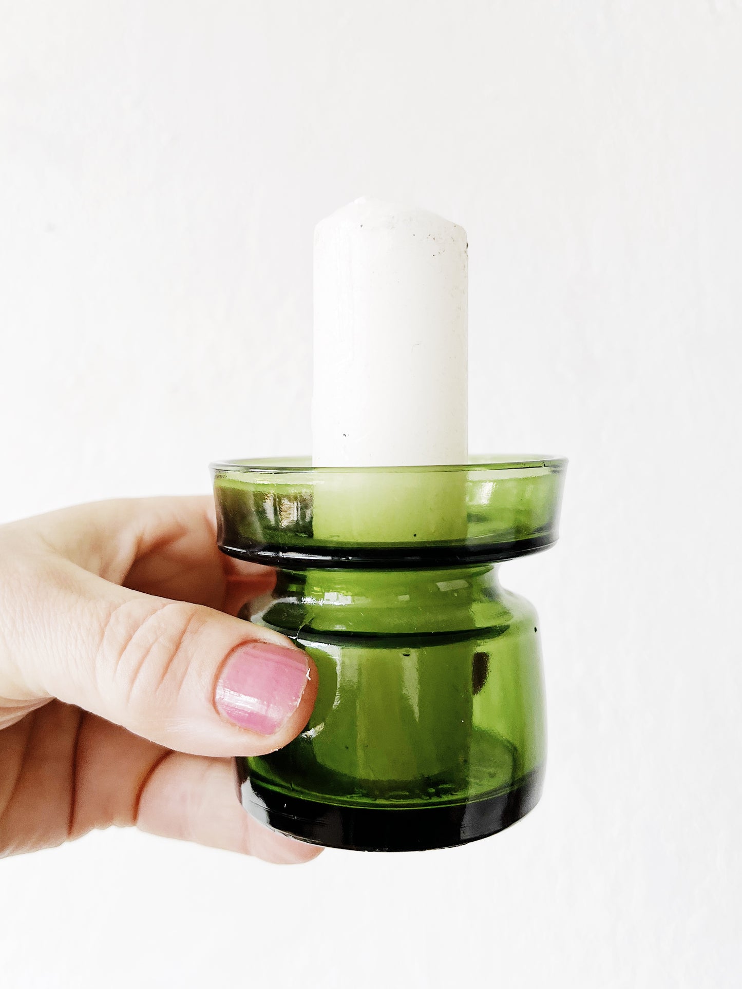 Vintage Danish Emerald Glass Candleholders