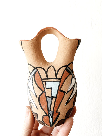 Vintage Hand Painted Double Fluted Pottery Vase