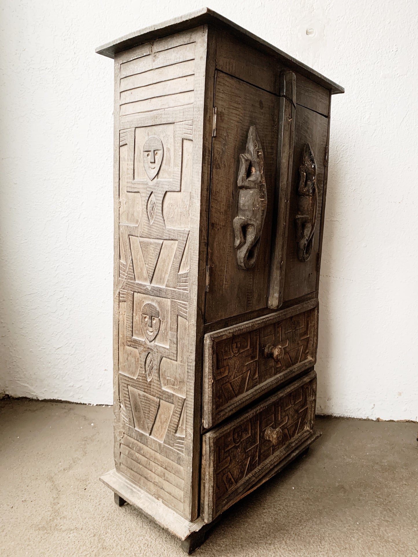 Antique Carved Wood Indonesian Cupboard
