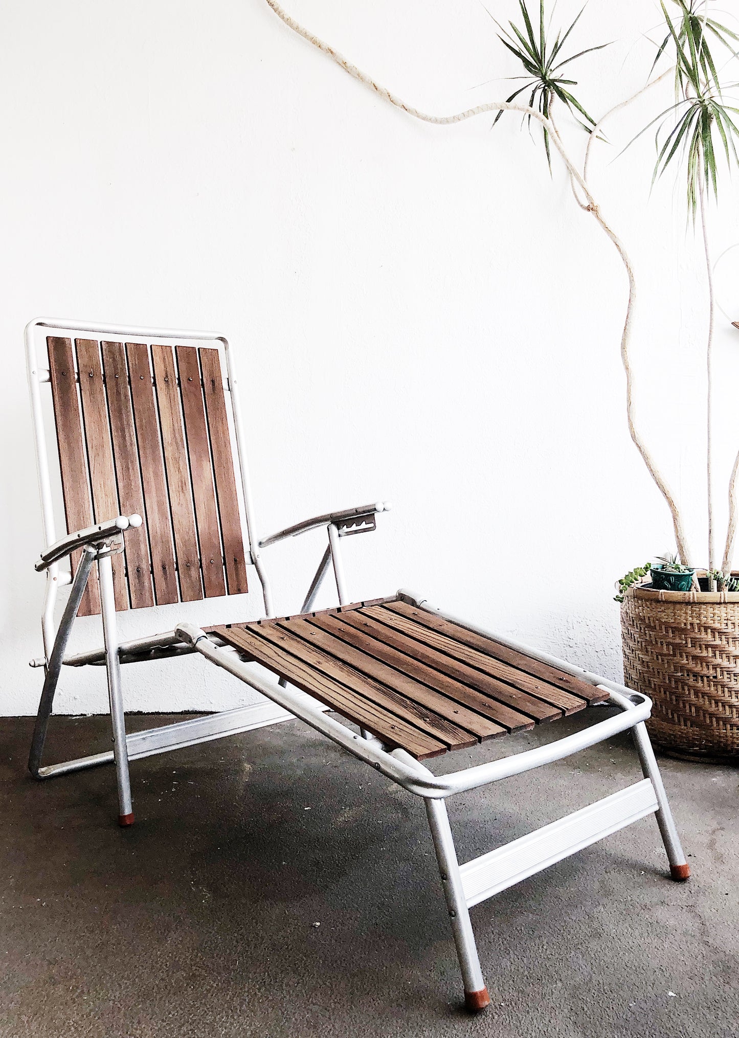 Vintage Aluminum and Redwood Lounge Chair