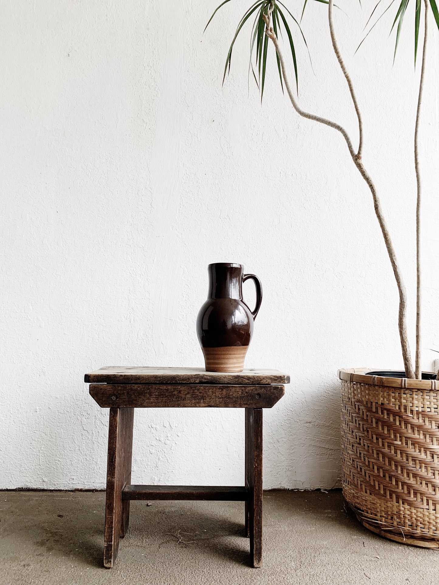 Antique Rustic Wood Stool / Side Table