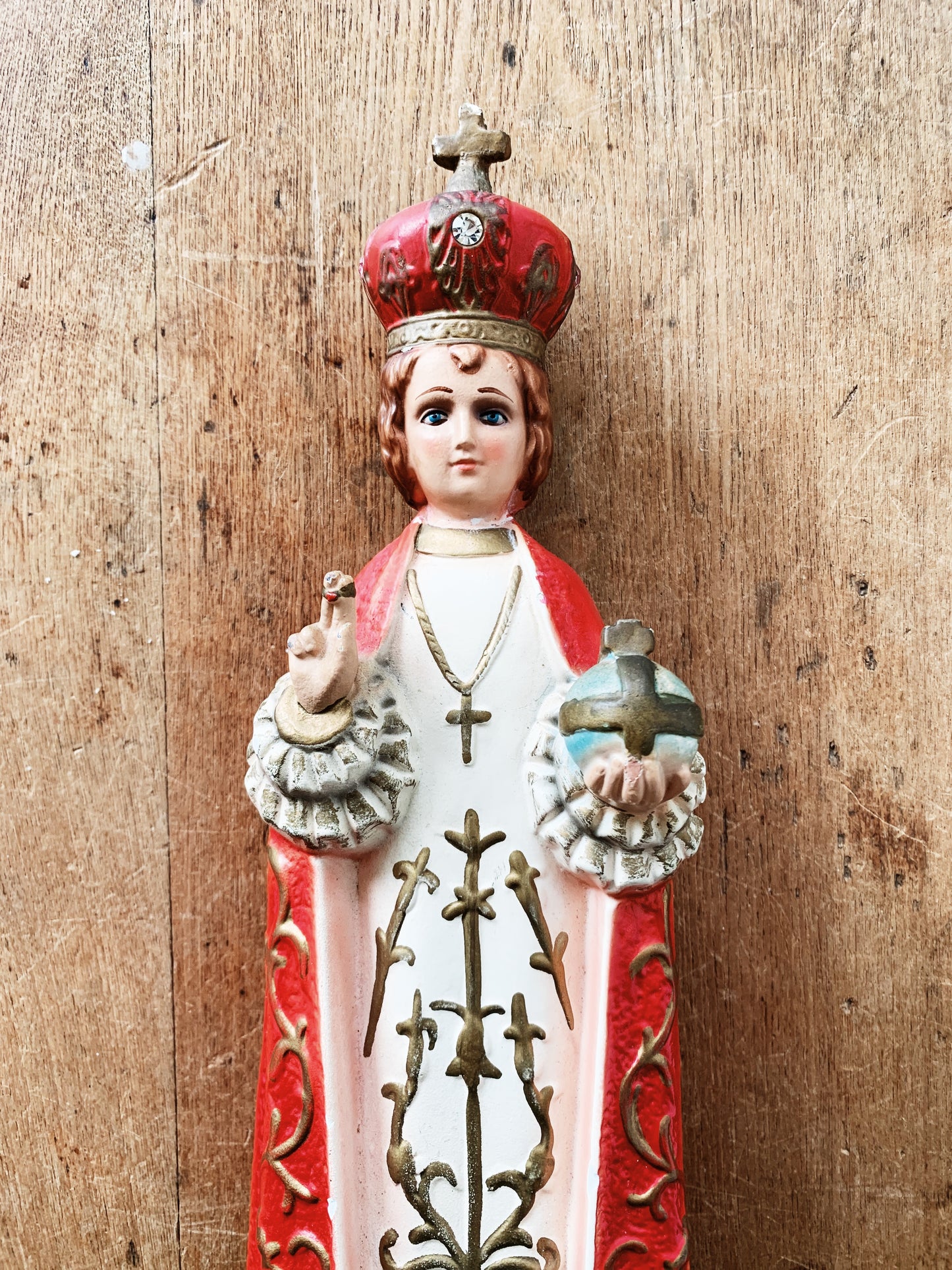 1930’s Hand Painted Infant Jesus of Prague Chalkware Statue Italy