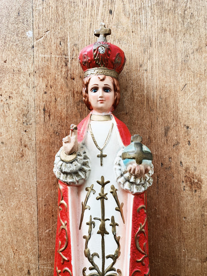 1930’s Hand Painted Infant Jesus of Prague Chalkware Statue Italy