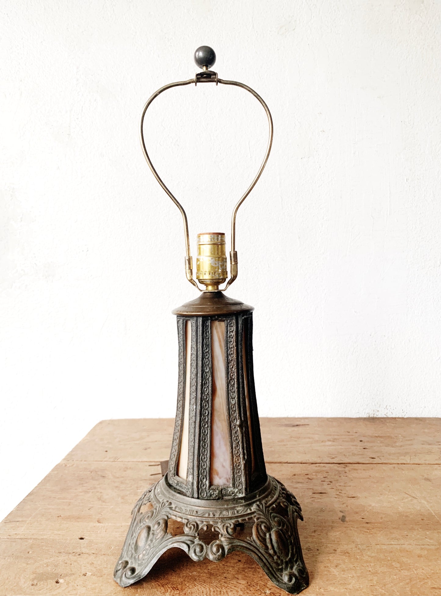 Vintage Stained Glass Lamp with Illuminated Base