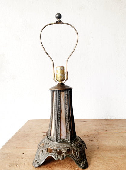Vintage Stained Glass Lamp with Illuminated Base
