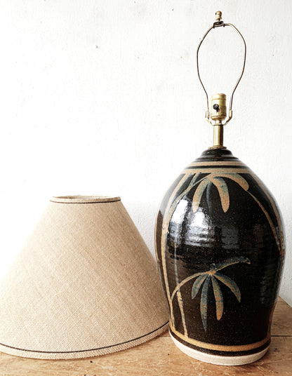 Large Vintage Pottery Lamp with Shade