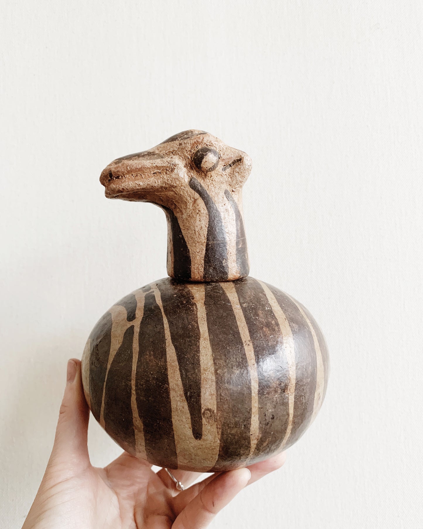 Vintage Hand Painted Clay Lidded Vessel