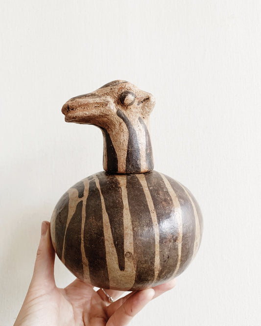 Vintage Hand Painted Clay Lidded Vessel