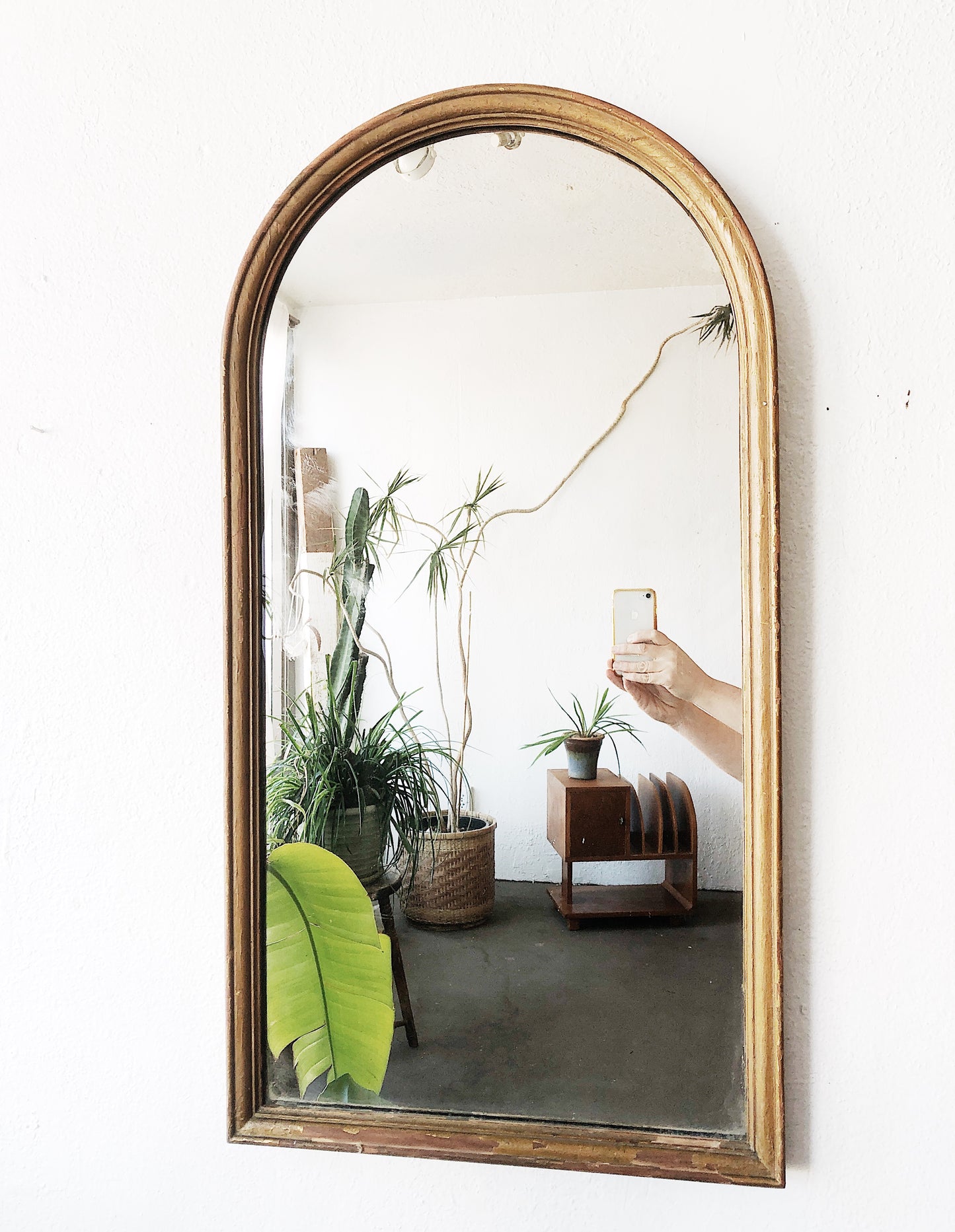 Antique Arched Wood Mirror