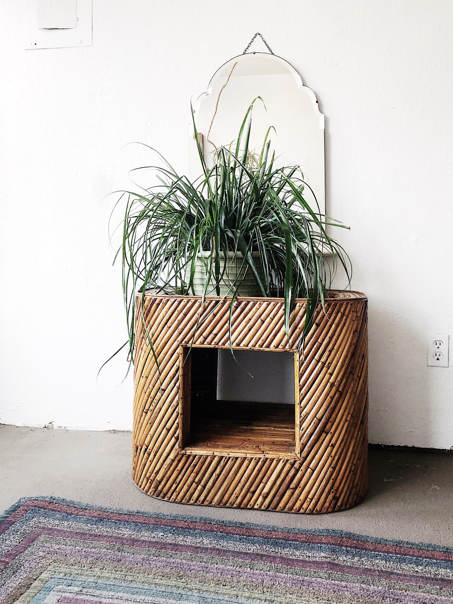 Vintage 1970s Bamboo Planter Table