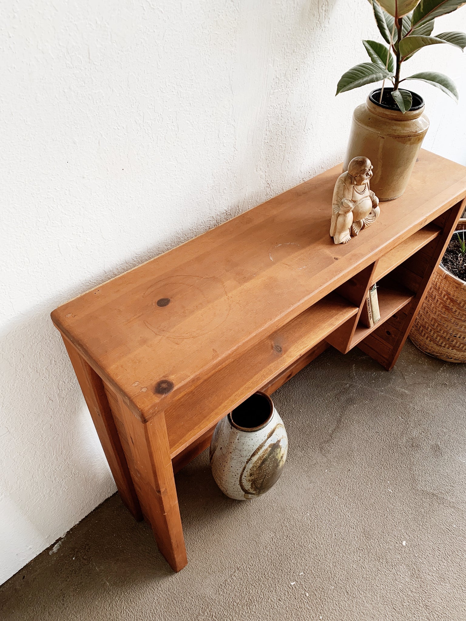 Vintage Handmade Wood Console Table Shelf