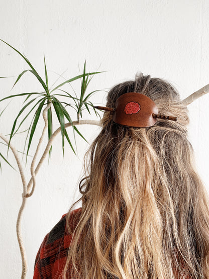 Vintage Tooled Leather Hair Barette