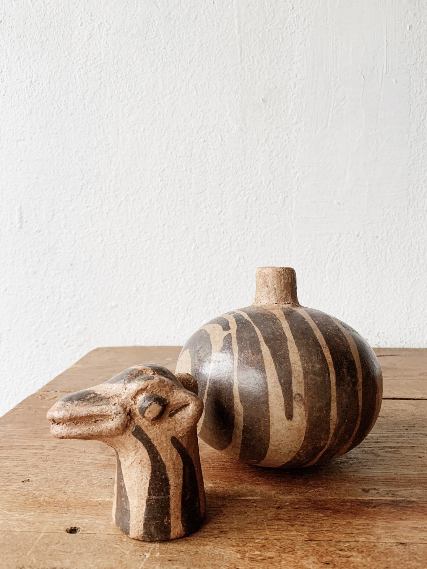 Vintage Hand Painted Clay Lidded Vessel