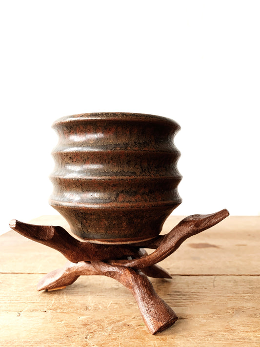 Ceramic Pot and Wood Stand