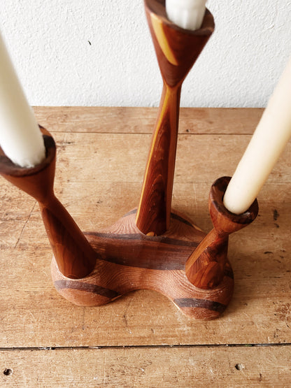 Vintage Handmade Wood Candelabra