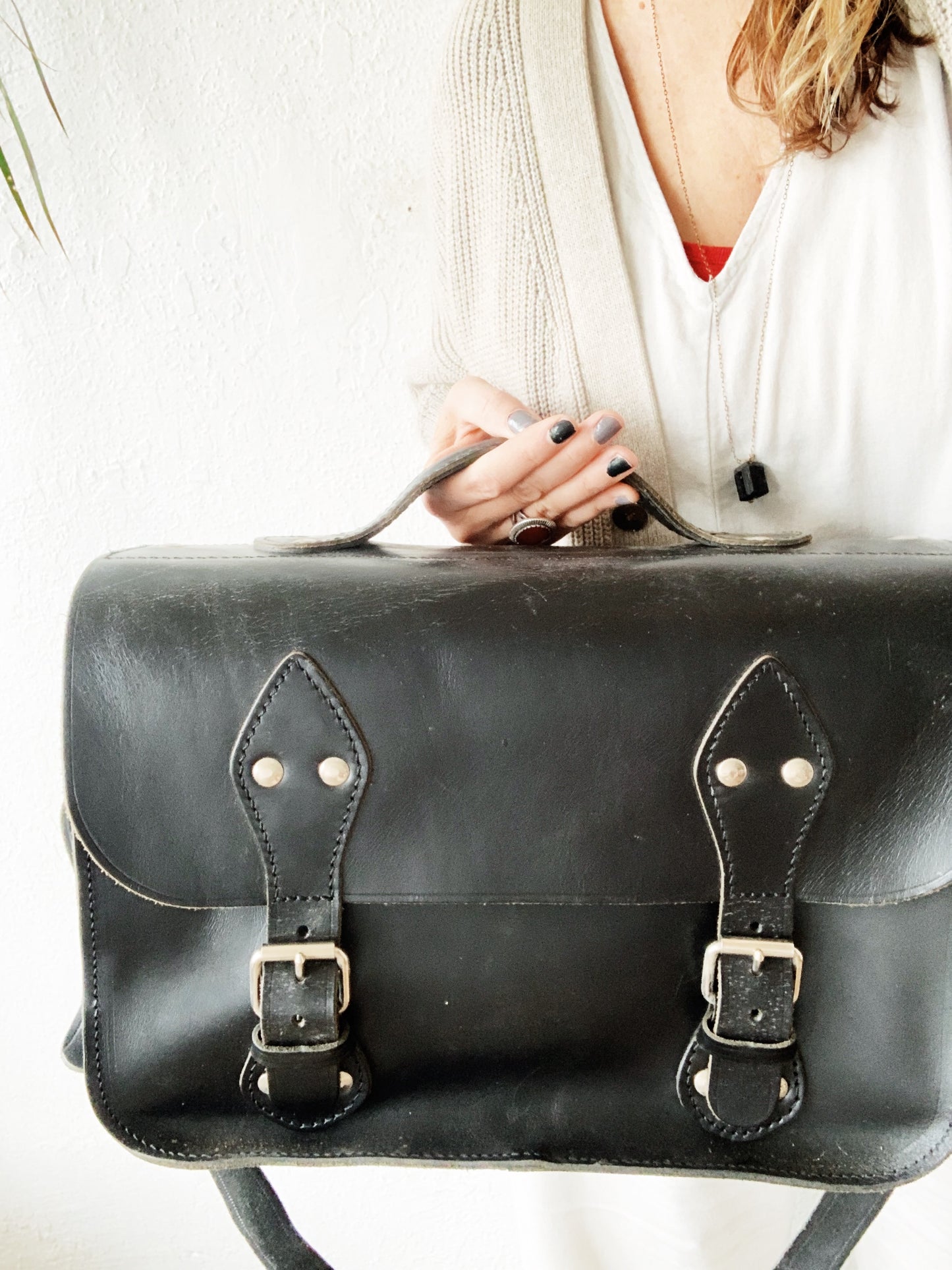 Large Black Leather Camera Bag or Satchel