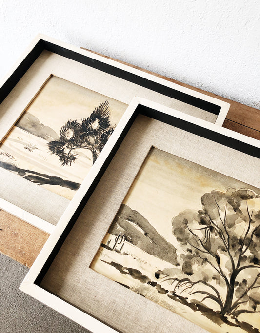 Vintage Watercolor Desert Landscape Painting