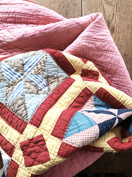 Antique Cotton Star and Diamond Patterned Quilt