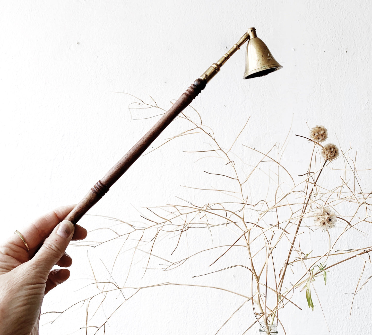 Vintage Wood and Brass Candle Snuffer
